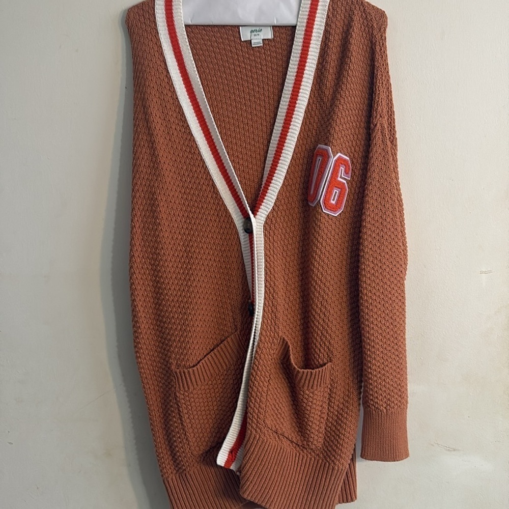 Aerie Oversized Varsity Cardigan Sweater 06 Embroidery Size Small - Picture 7 of 9